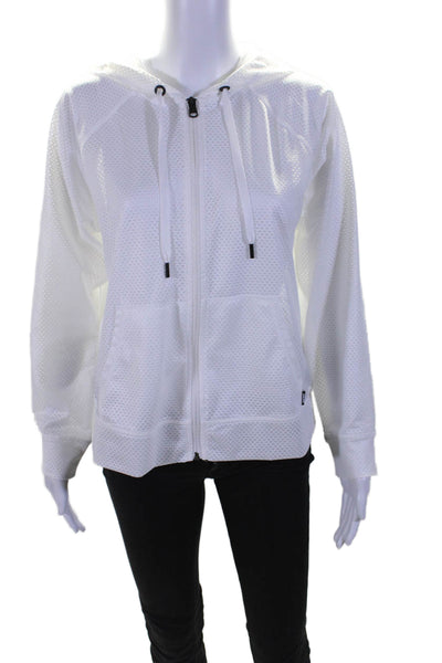 DKNY Sport Women's Hood Long Sleeves Full Zip Mesh Jacket White Size S