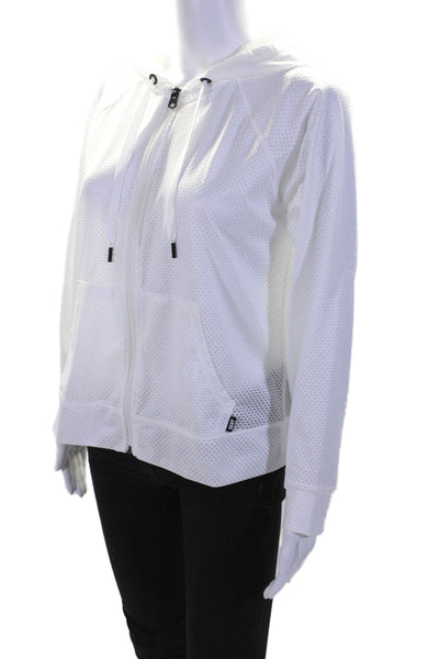 DKNY Sport Women's Hood Long Sleeves Full Zip Mesh Jacket White Size S