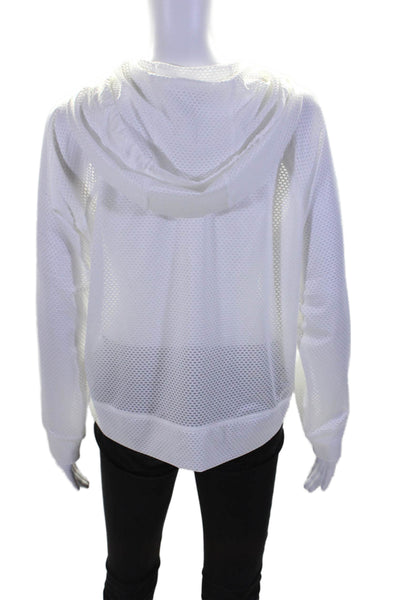 DKNY Sport Women's Hood Long Sleeves Full Zip Mesh Jacket White Size S