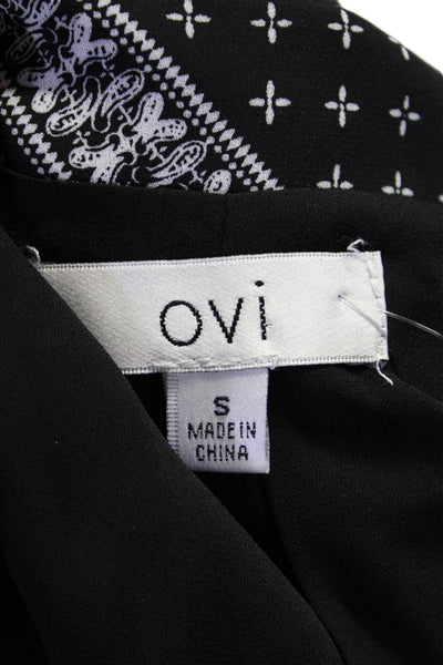 Ovi Women's Long Sleeves Open Front Belted Bandana Print Jacket Black Size S