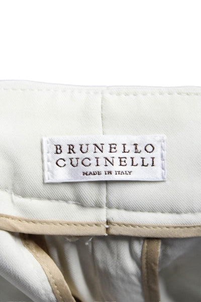 Brunello Cucinelli Womens Silk Cream Stripe Detail High Rise Dress Pants Size 6