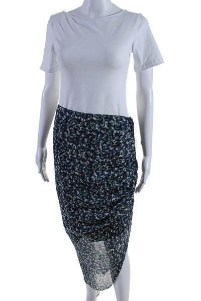 Veronica Beard Womens Floral Print Ruched Zip Up Asymmetrical Skirt Blue Size 6