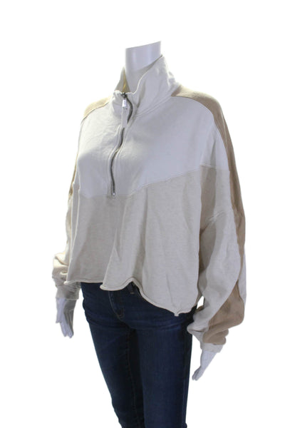 FP Movement Womens Half Zipper Sweatshirt White Beige Cotton Size Small