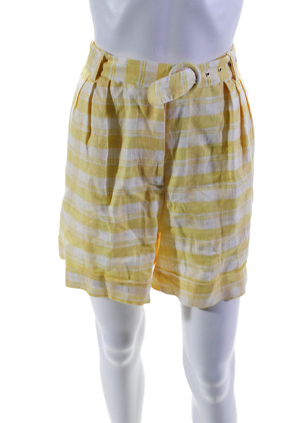 Faithfull The Brand Women's Belted Button Closure Pleated Shorts Plaid Size XL