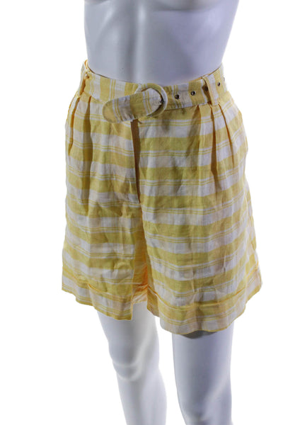 Faithfull The Brand Women's Belted Button Closure Pleated Shorts Plaid Size XL