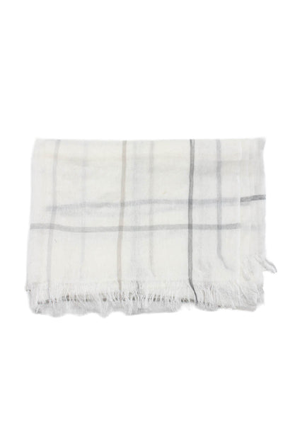 Designer Womens Striped Print Frayed Hem Thin Wrapped Scarf Shawl White