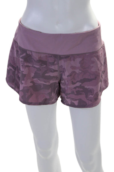 Lululemon Womens Elastic Waist Camouflage Print Shorts Purple Size 8 Tall