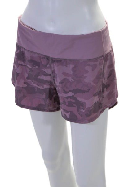 Lululemon Womens Elastic Waist Camouflage Print Shorts Purple Size 8 Tall