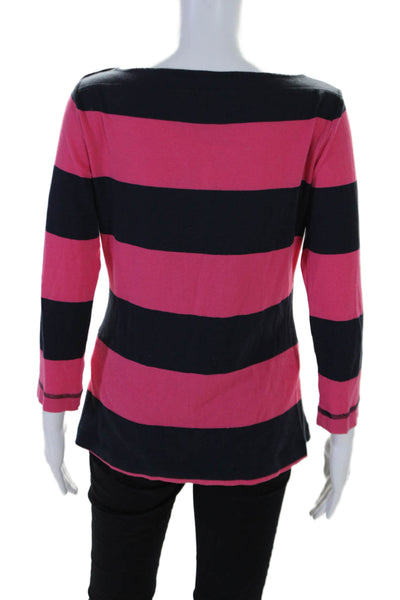 Tory Burch Womens Long Sleeve Side Button Striped Basic Top Pink Small