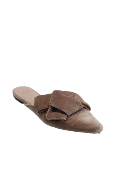 J Crew Womens Velvet Pointed Toe Tie Knot Slide On Mule Flats Beige Size 8