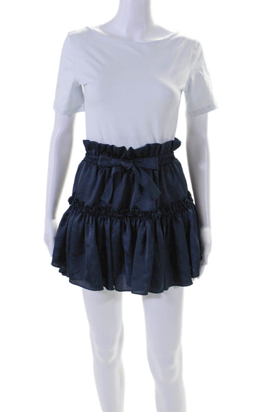 Misa Womens Bow Front Ruffled A Line Mini Skirt Midnight Blue Size Extra Small