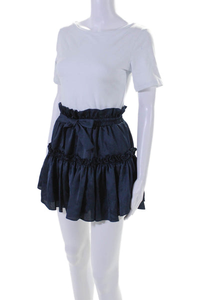 Misa Womens Bow Front Ruffled A Line Mini Skirt Midnight Blue Size Extra Small