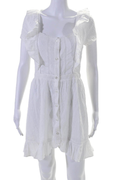 Majorelle Womens Button Down Short Sleeves A Line Dress White Cotton Size Small