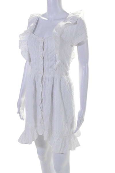 Majorelle Womens Button Down Short Sleeves A Line Dress White Cotton Size Small