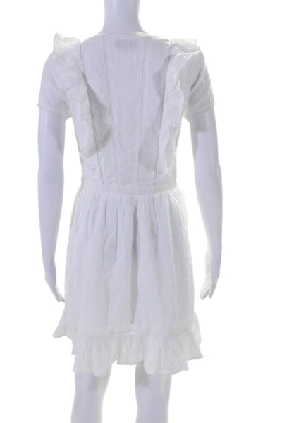 Majorelle Womens Button Down Short Sleeves A Line Dress White Cotton Size Small