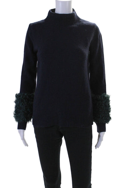 Maison Pere Womens Turtleneck Sweater Navy Blue Green Wool Size Extra Small