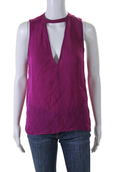 ALC Women's V-Neck Sleeveless Zip Back Silk Dressy Blouse Purple Size S