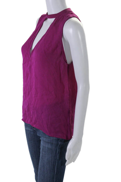 ALC Women's V-Neck Sleeveless Zip Back Silk Dressy Blouse Purple Size S