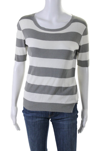 Theory Women's Round Neck Short Sleeves Pullover Sweater Striped Size S