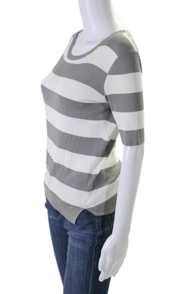 Theory Women's Round Neck Short Sleeves Pullover Sweater Striped Size S