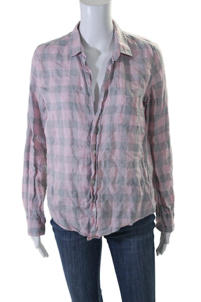 Frank & Eileen Women's Collared Long Sleeves Button Down Shirt Pink Plaid Size M