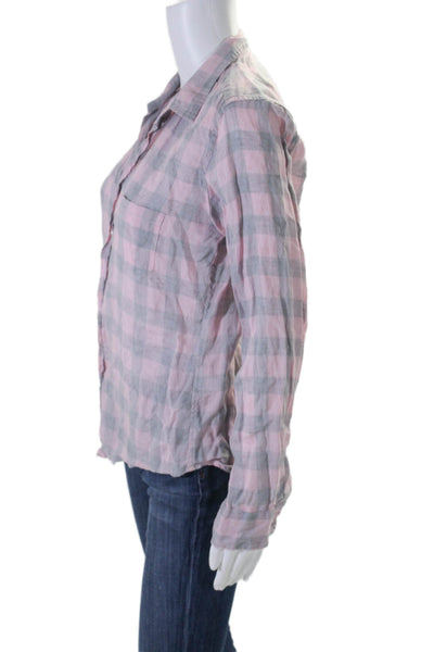 Frank & Eileen Women's Collared Long Sleeves Button Down Shirt Pink Plaid Size M