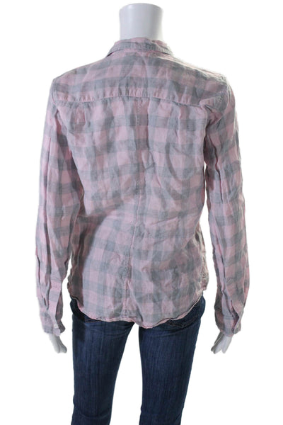 Frank & Eileen Women's Collared Long Sleeves Button Down Shirt Pink Plaid Size M