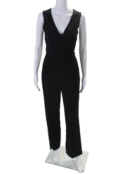 ALC Women's V-Neck Sleeveless Straight Leg Pockets Jumpsuit Black Size 2