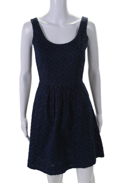 Vineyard Vines Womens Cotton Chevron Print Scoop Neck A-Line Dress Blue Size 00