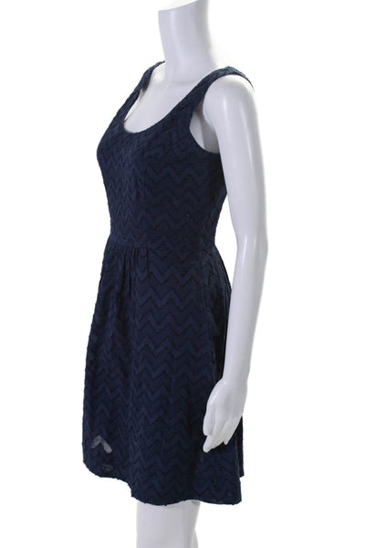 Vineyard Vines Womens Cotton Chevron Print Scoop Neck A-Line Dress Blue Size 00