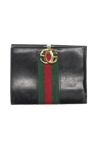 Gucci Grained Leather Multi-Pocket Tri Fold Card Wallet Black Size 9"