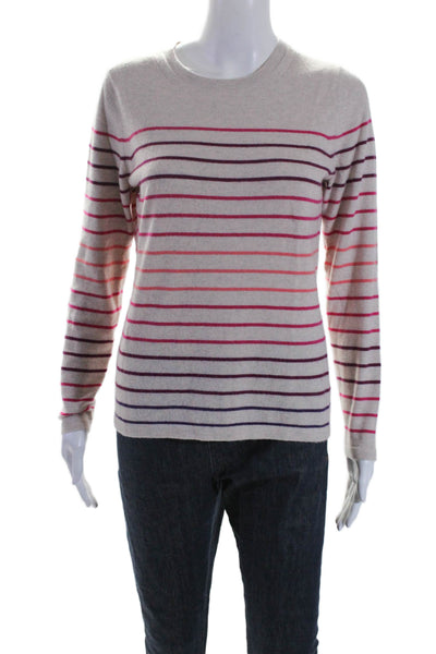 Pure Collection Womens Round Neck Striped Cashmere Sweater Light Mauve Size 6