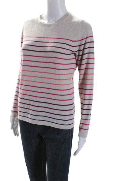 Pure Collection Womens Round Neck Striped Cashmere Sweater Light Mauve Size 6