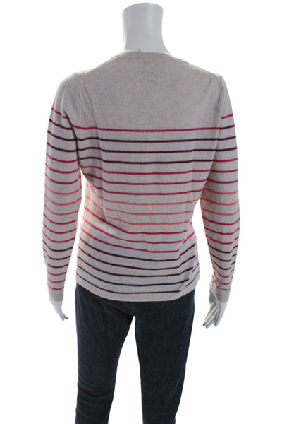 Pure Collection Womens Round Neck Striped Cashmere Sweater Light Mauve Size 6