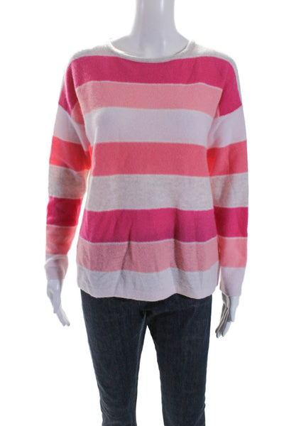 Pure Collection Womens Scoop Neck Cashmere Striped Sweater Pink Size Medium