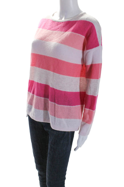 Pure Collection Womens Scoop Neck Cashmere Striped Sweater Pink Size Medium