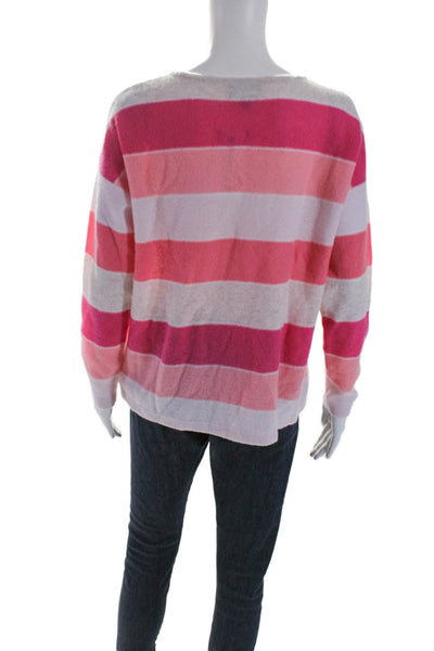 Pure Collection Womens Scoop Neck Cashmere Striped Sweater Pink Size Medium