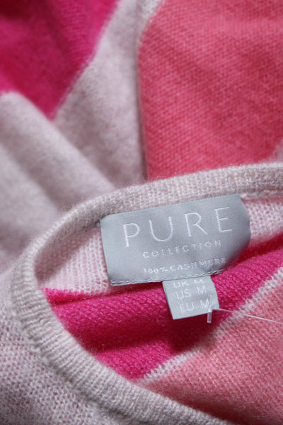 Pure Collection Womens Scoop Neck Cashmere Striped Sweater Pink Size Medium