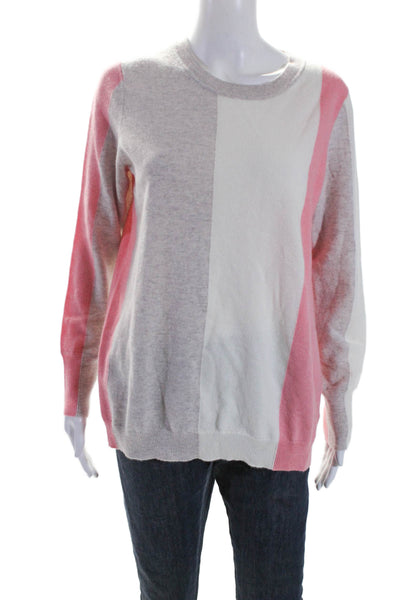 Pure Collection Womens Vertical Striped Cashmere Sweater White Pink Size 6