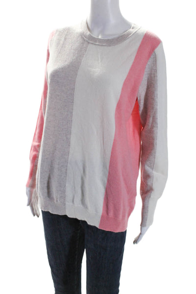 Pure Collection Womens Vertical Striped Cashmere Sweater White Pink Size 6