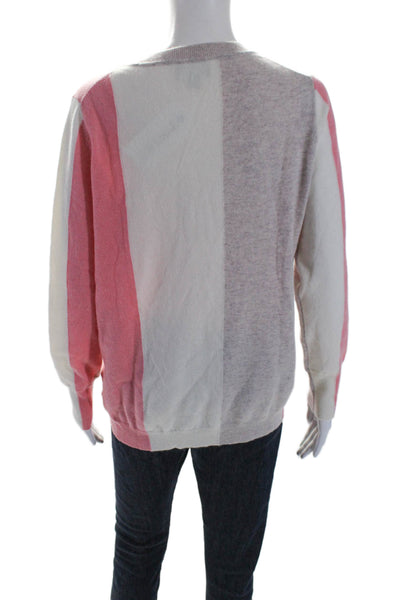 Pure Collection Womens Vertical Striped Cashmere Sweater White Pink Size 6