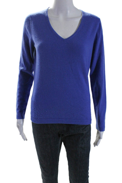 Pure Collection Womens Long Sleeve V Neck Cashmere Sweater Blue Size 6