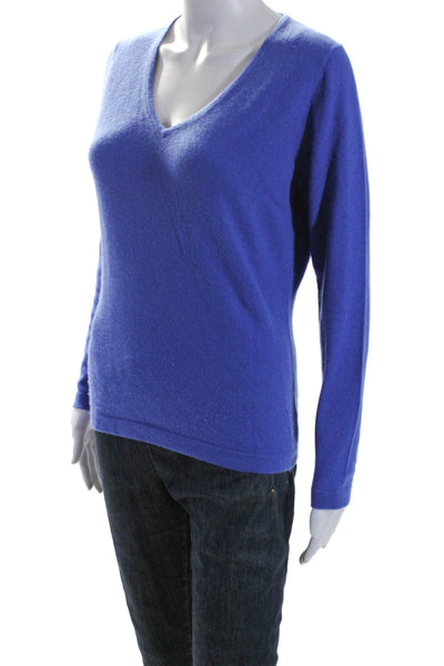 Pure Collection Womens Long Sleeve V Neck Cashmere Sweater Blue Size 6