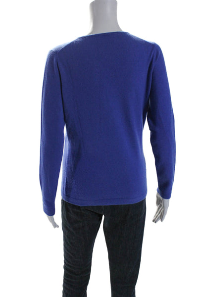 Pure Collection Womens Long Sleeve V Neck Cashmere Sweater Blue Size 6