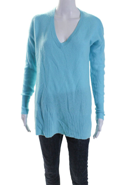 Pure Collection Womens Long Sleeve V Neck Cashmere Sweater Aqua Size 6