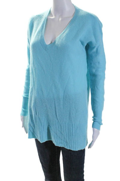 Pure Collection Womens Long Sleeve V Neck Cashmere Sweater Aqua Size 6