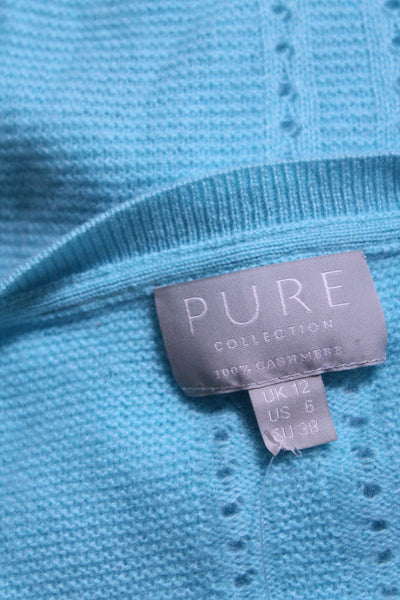 Pure Collection Womens Long Sleeve V Neck Cashmere Sweater Aqua Size 6