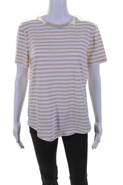 Lululemon Womens Short Sleeve Round Neck Tee Shirt White Beige Cotton Size 8