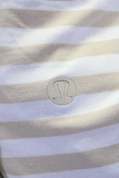 Lululemon Womens Short Sleeve Round Neck Tee Shirt White Beige Cotton Size 8