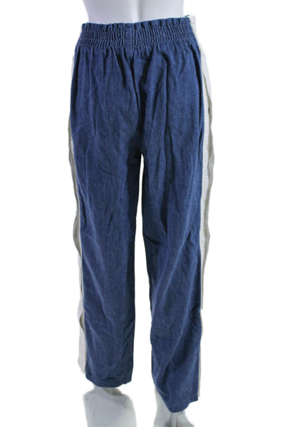 Boyish Women's Elastic Waist Pull-On Button Side Straight Leg Pants Blue Size S